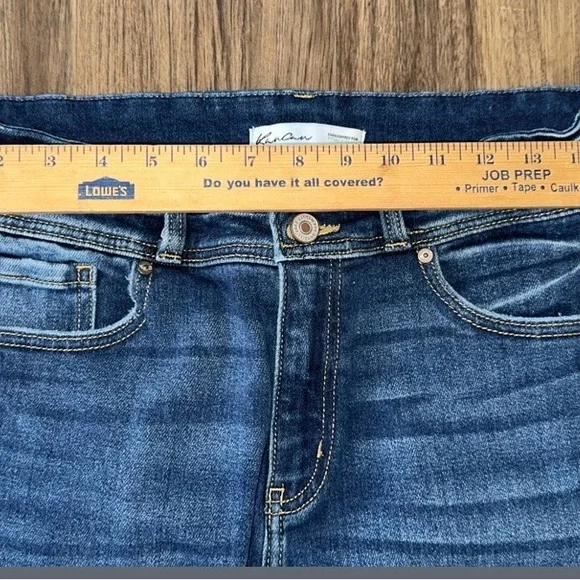 KANCAN WOMENS straight ankle, high rise, distressed hem, dark blue denim Jeans - Picture 2 of 7